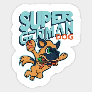 Super German Shepherd Dog eating Hamburger Sticker